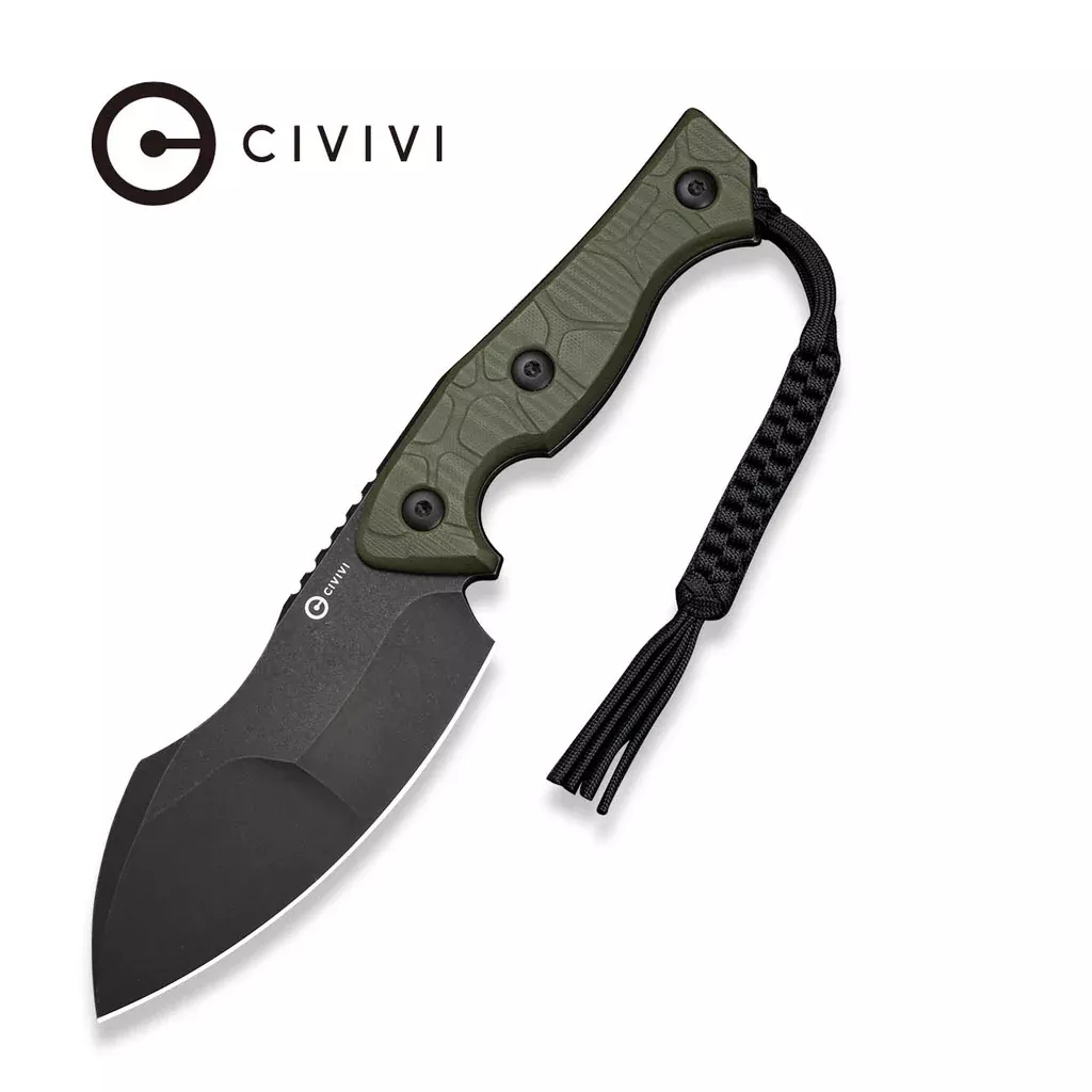 CIVIVI Scoopth Fixed Blade Knife OD Green G10 Handle (4.77″ Black Stonewashed Nitro-V Blade) C24045 Sample3, With 1PC Black Lanyard, Black Kydex Sheath & T-Clip