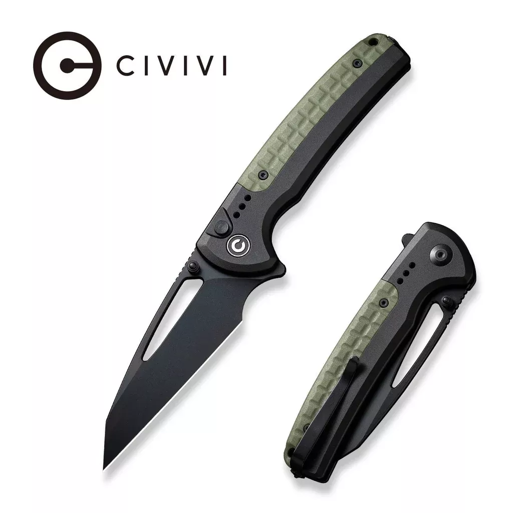 CIVIVI Sentinel Strike Flipper & Thumb Stud & Thumb Hole & Button Lock Knife Aluminum & FRN Handle (3.7″ Damascus Blade) C22025B-DS1