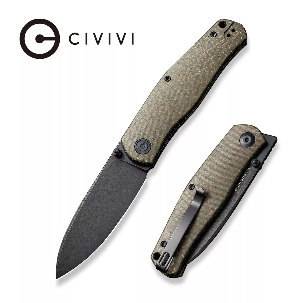 CIVIVI Sokoke Front Flipper & Thumb Stud Knife Micarta Handle (3.35″ 14C28N Blade) C22007-2