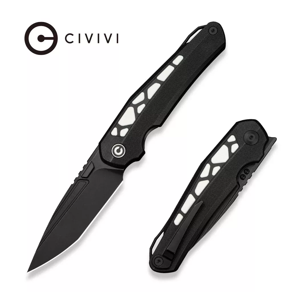 CIVIVI Sollertis Front Flipper Knife Black / White G10 Handle (3.63″ Black Stonewashed 14C28N Blade) C24092C Sample1