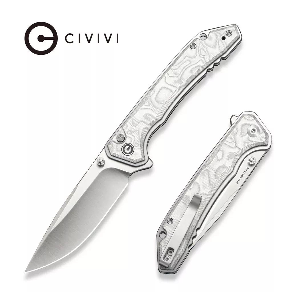 CIVIVI Spherion Flipper & Thumb Stud & Button Lock Knife G10 With Aluminum Foil Handle (3.45″ Satin Finished Nitro-V Blade) C25039 Sample2