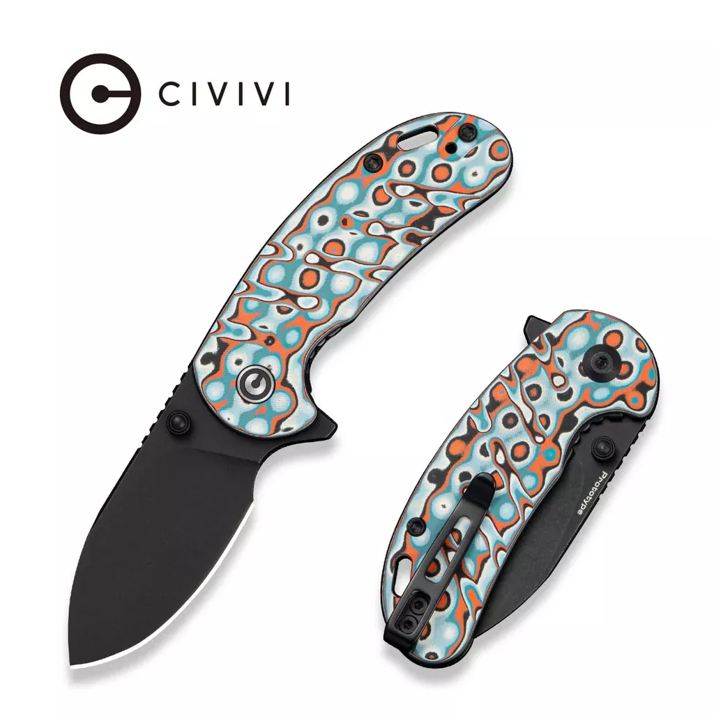 CIVIVI Squib Flipper & Thumb Stud Knife Micarta Handle (2.28″ Black Stonewashed Nitro-V Blade) C25117 Sample2