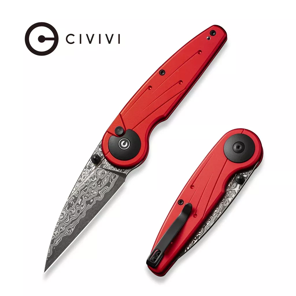 CIVIVI Starflare Thumb Stud & Button Lock Knife Aluminum Handle (3.3″ Damascus Blade) C23052-DS1