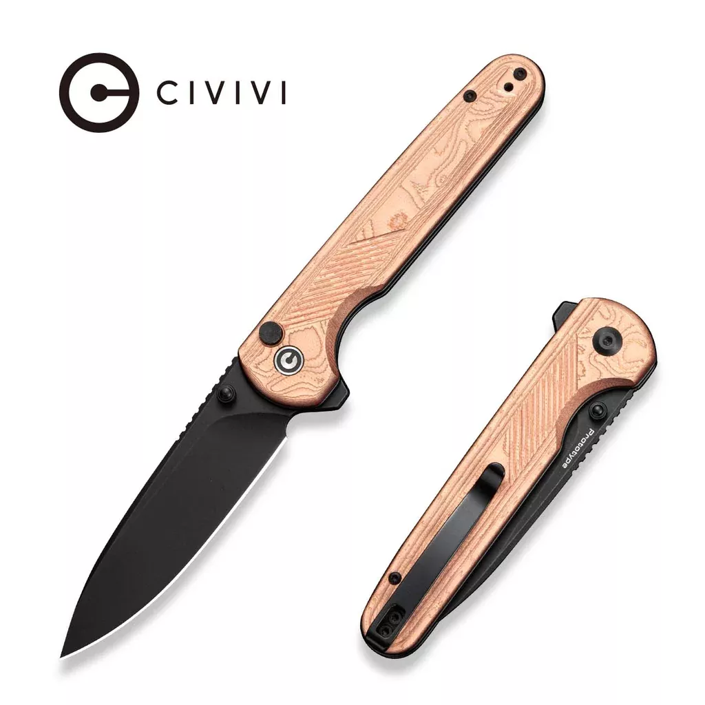 CIVIVI Torsent Flipper & Thumb Stud & Button Lock Knife G10 With Copper Foil Handle (3.38″ Black Stonewashed Nitro-V Blade) C24090A Sample2