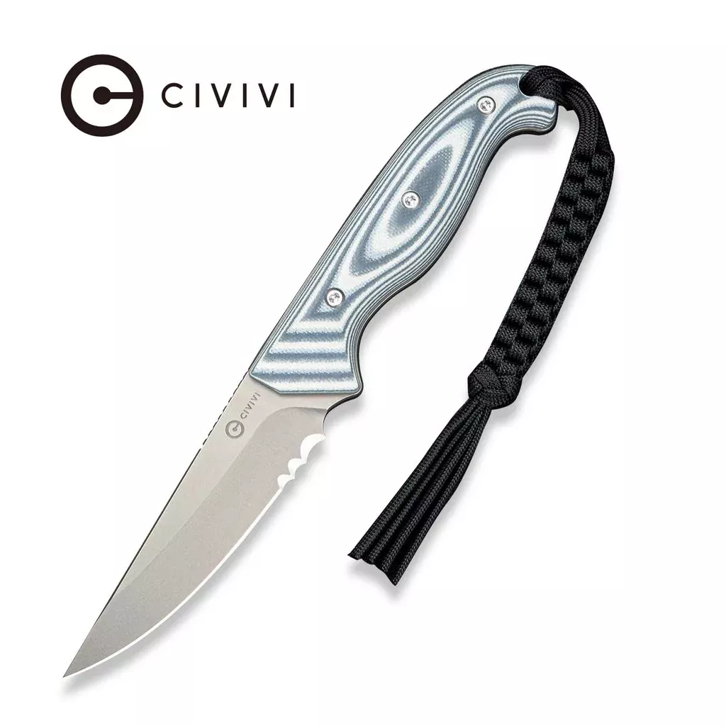 CIVIVI Torvyn Fixed Blade Knife Layered Neutral Blue & White G10 Handle (3.57″ Stonewashed AEB-L Blade) C25034B Sample1, With 1PC Black Lanyard, Black Kydex Sheath & T-Clip
