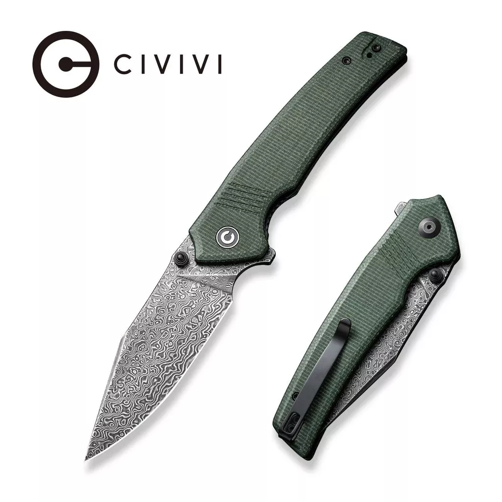 CIVIVI Tranquil Flipper & Thumb Stud Knife Micarta Handle (3.7″ Damascus Blade) C23027-DS1