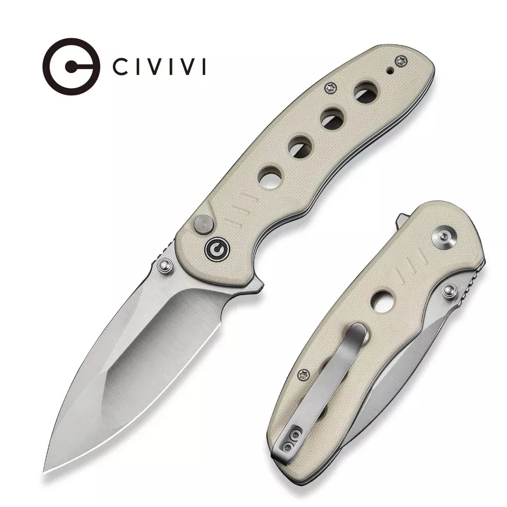 CIVIVI Triptych Flipper & Thumb Stud & Button Lock Knife G10 Handle (2.97″ 14C28N Blade) C23085B-1