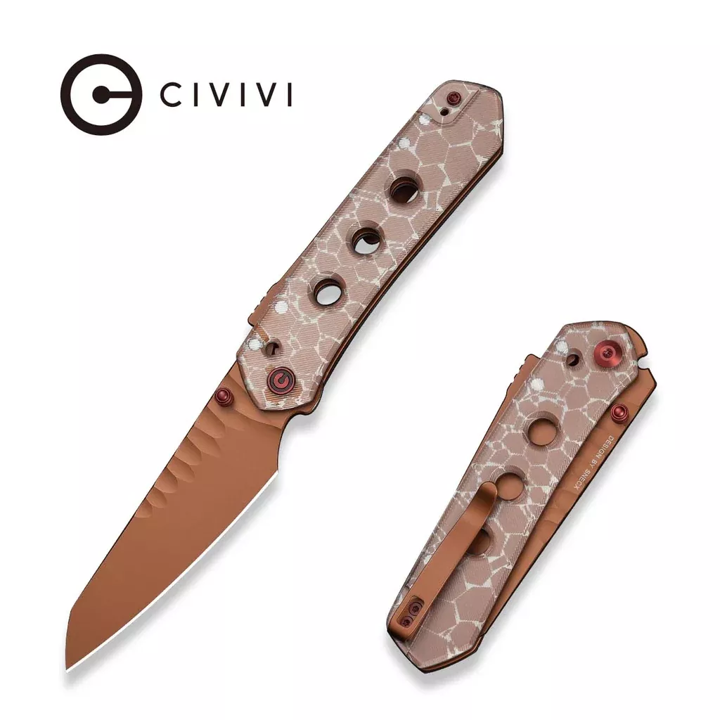 CIVIVI Vision FG Thumb Stud & Superlock Knife Polished Clear Lexan Handle (3.54″ Brown S35VN Blade) C22036C-2026 BS1