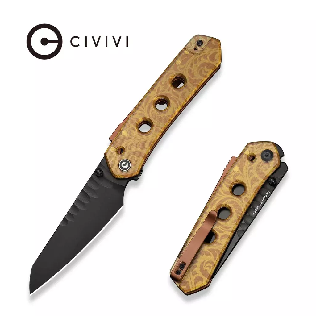 CIVIVI Vision FG Thumb Stud & Superlock Knife Polished Yellow Ultem Handle (3.54″ Black Brushed S35VN Blade) C22036C-2026 BS2