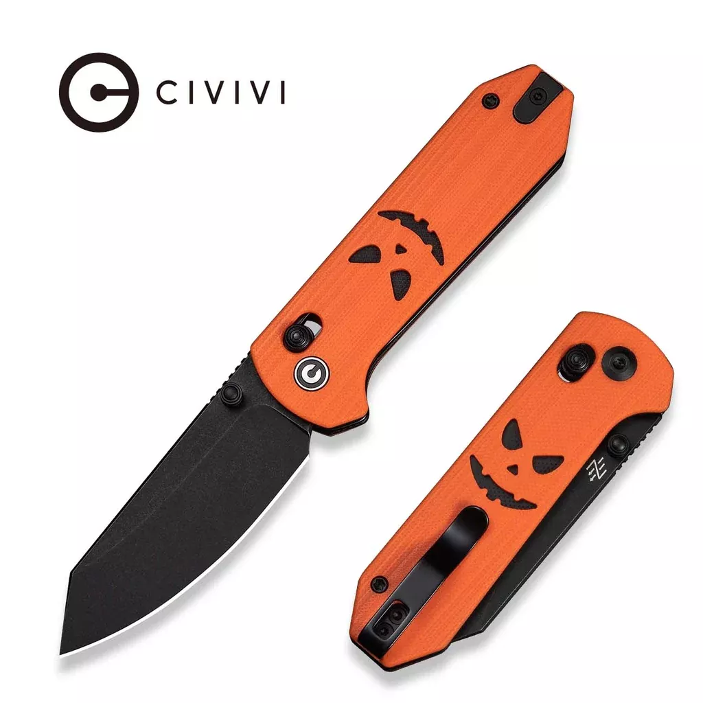 CIVIVI Yonder Thumb Stud & Crossbar Lock Knife Orange & Black G10 Handle (2.88″ Black 14C28N Blade) C23073D-1