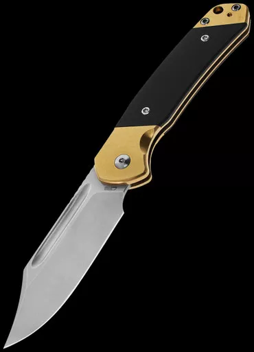 CJRB Bowie Pyrite Brass Folding Knife
