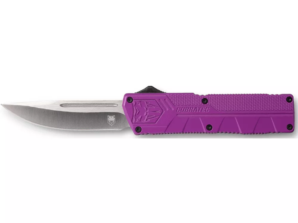 CobraTec 3.25" OTF D2 Drop Point Blade Purple Aluminum Handle