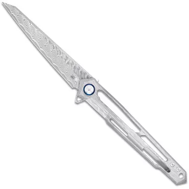 Cobratec Ghost Frame Lock Damascus Knife Folding Blade Silver