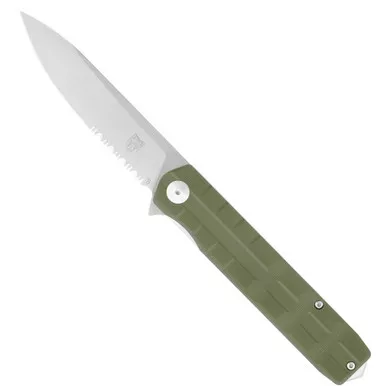 Cobratec Large Kuzio Drop Serrated Folder Knife Folding Blade Od Green