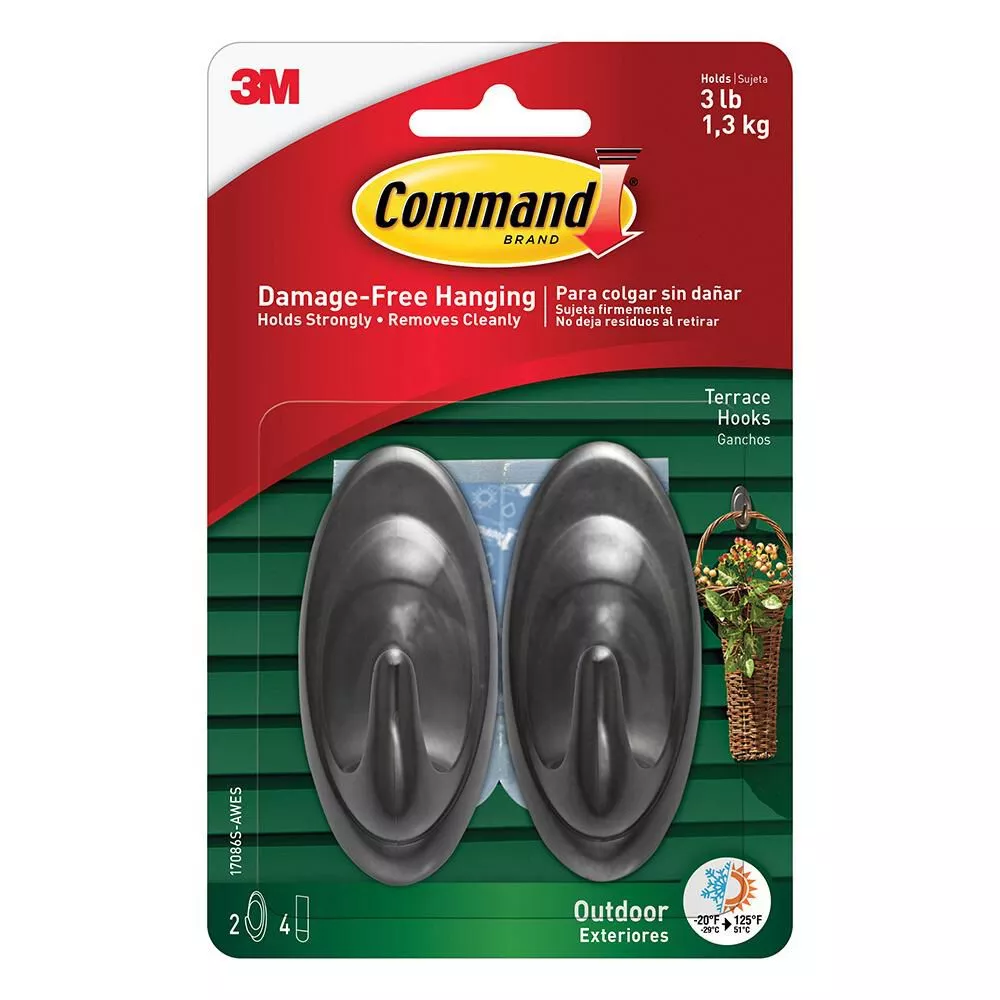 Command™ Outdoor Hooks, 2 hooks, 4 strips