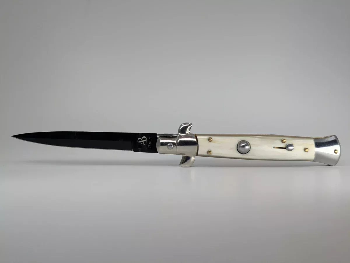 *Consignment* Armando Beltrame Horn Handle Black Blade Italian Stiletto Auto Folding Knife