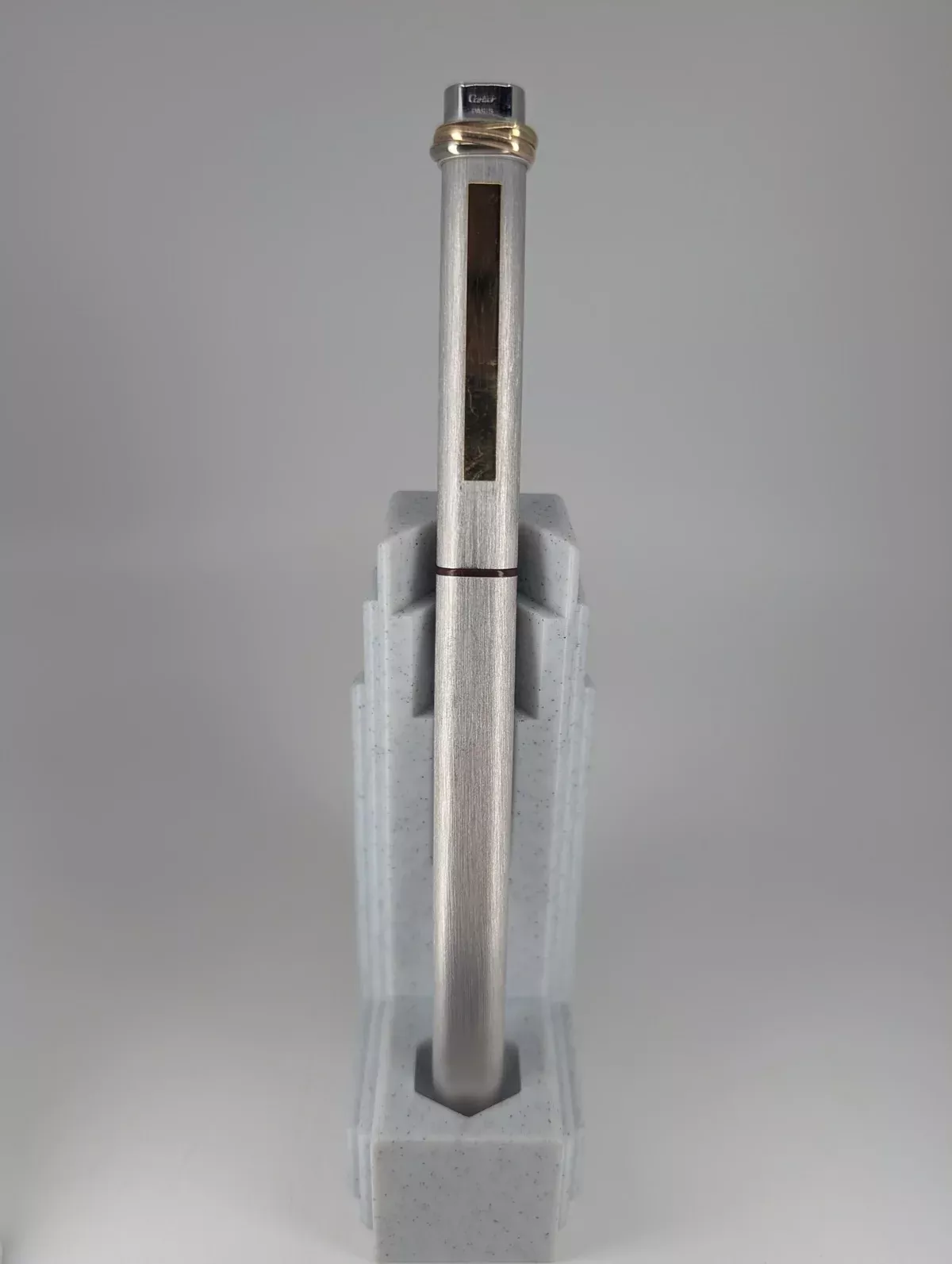 *Consignment* Cartier Vendome Brushed Silver Fountain Pen 18k Gold Medium Nib