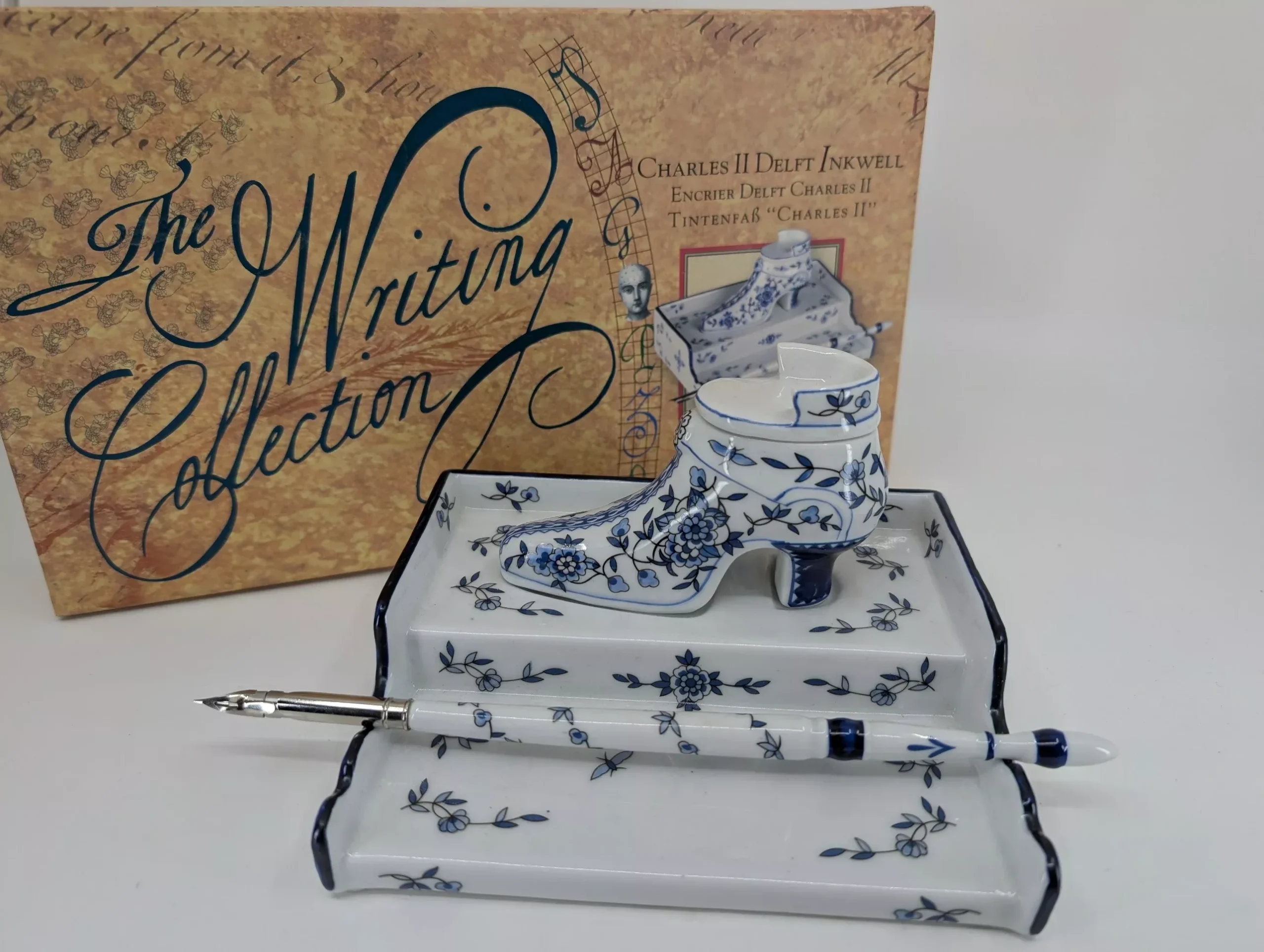 *Consignment* Charles II Delft Inkwell Vintage Calligraphy Set