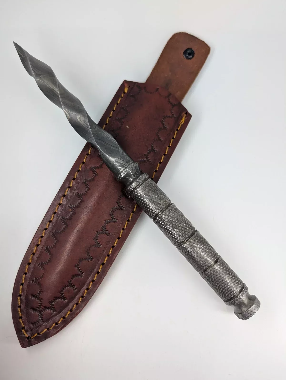 *Consignment* Custom Small Damascus Spiral Blade Dagger w/ Leather Sheath