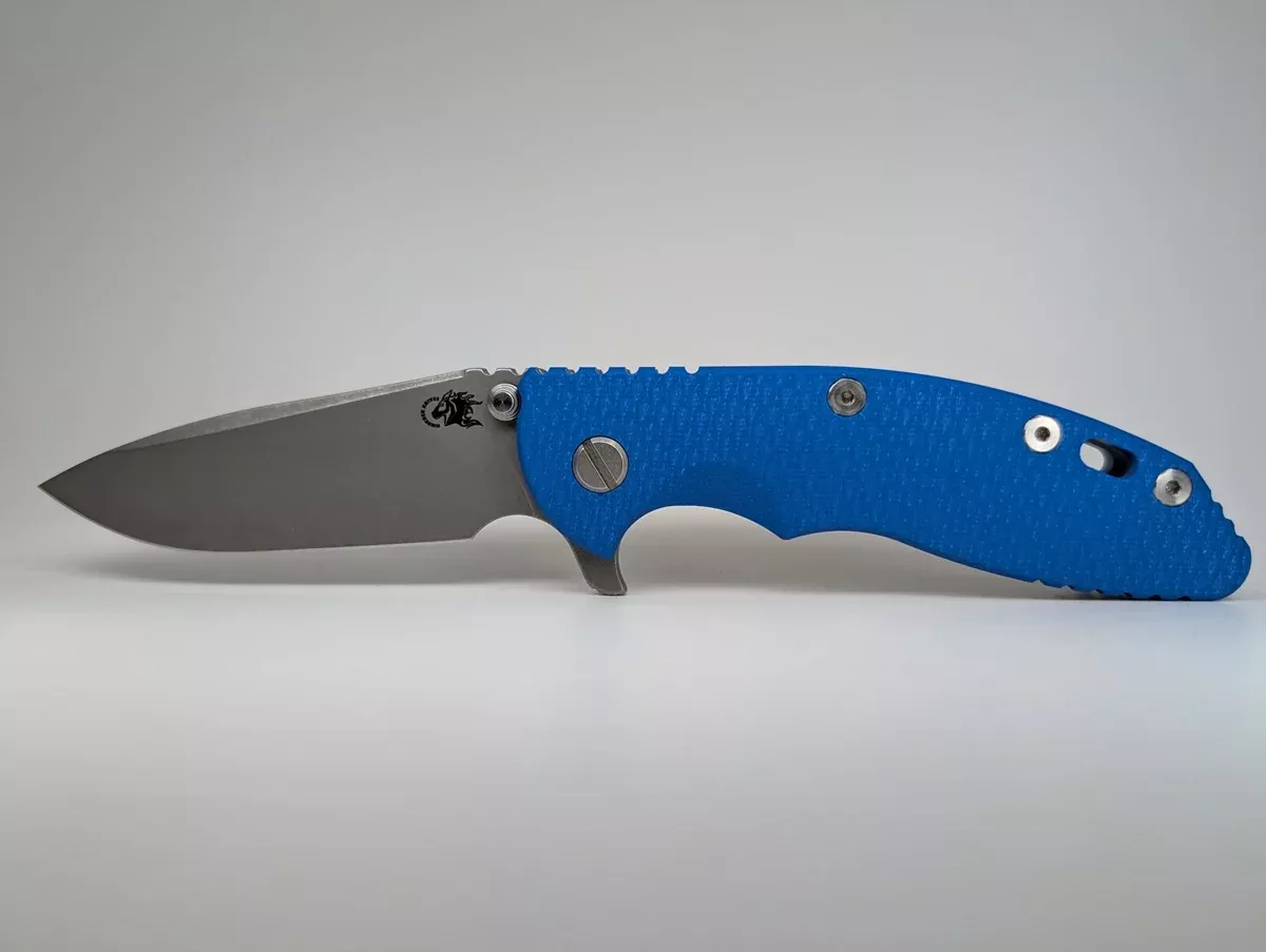 *Consignment* Hinderer XM-18 3.5″ Blue G-10 / Battle Distressed Framelock Folding Knife