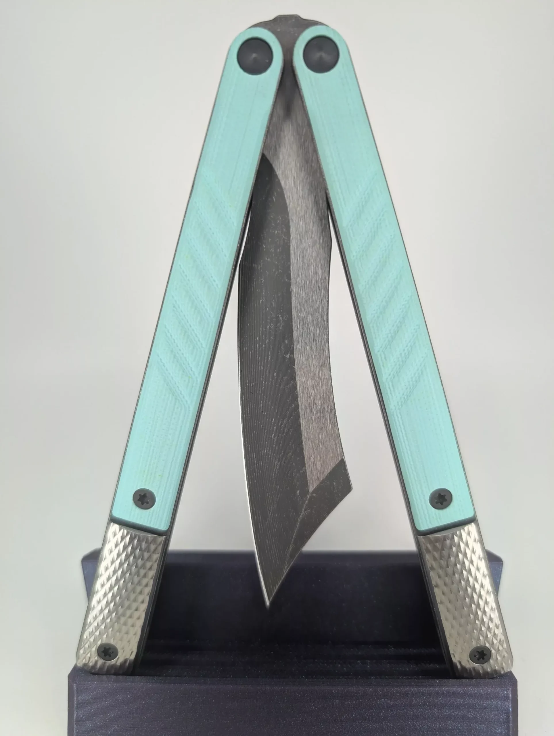 *Consignment* JK Design LiteTech Light Blue Live Blade Balisong