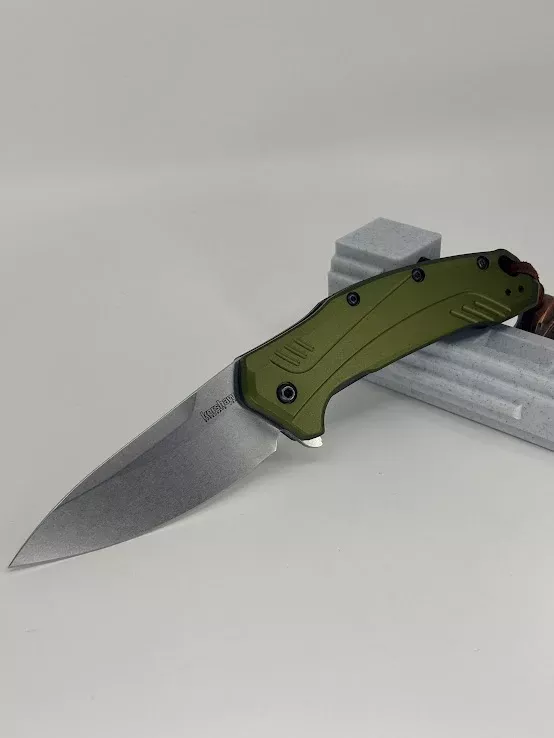 *Consignment* Kershaw Link Olive Stonewash Assisted-Open Folding Knife