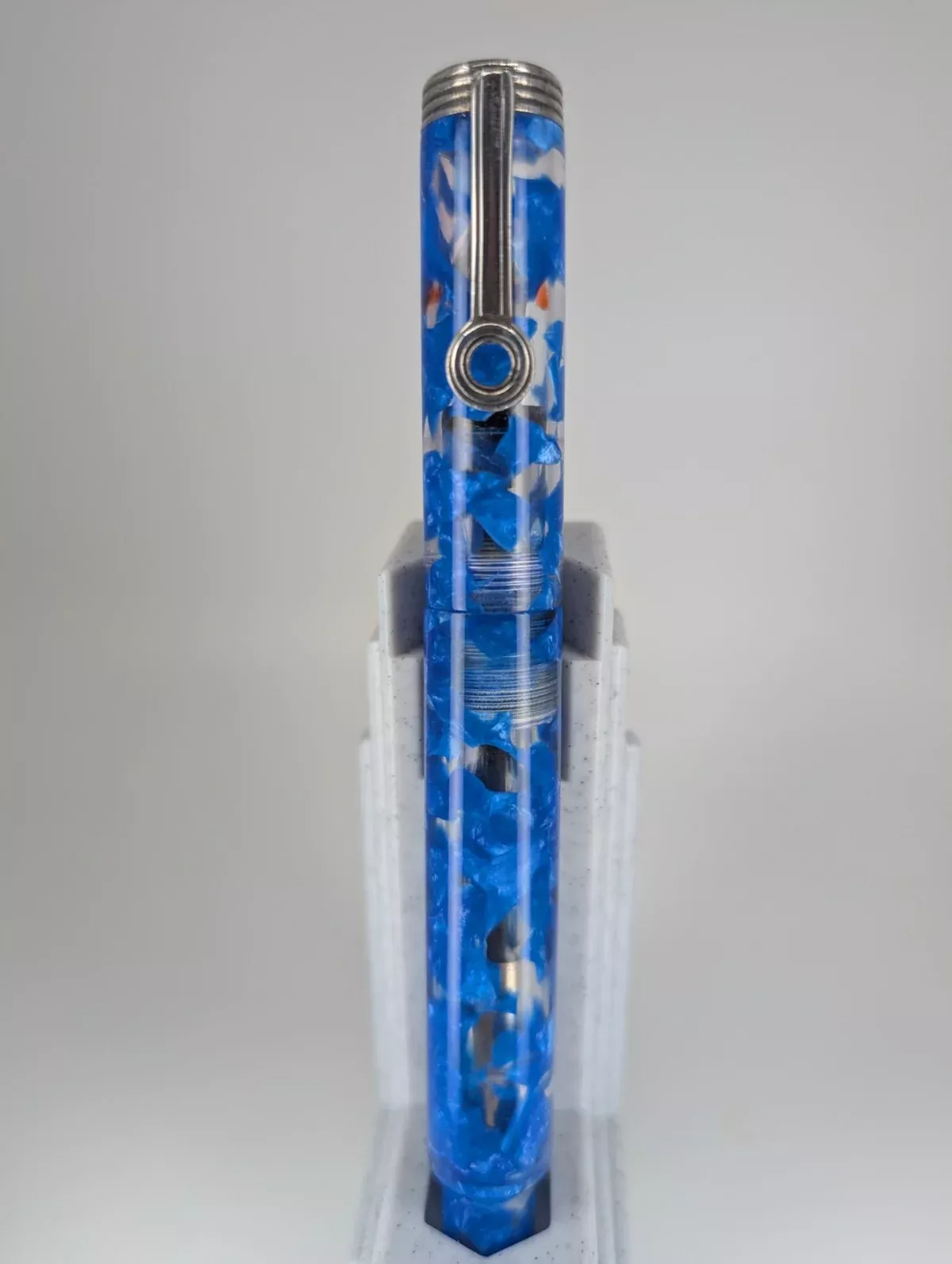 *Consignment* Krone Moderne Cellophane Blue Fountain Pen 18k Gold Medium Nib