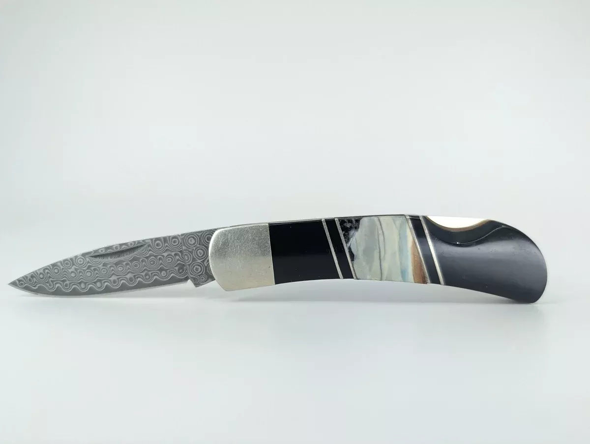 *Consignment* Mammoth Tusk Damascus Backlock Folding Knife