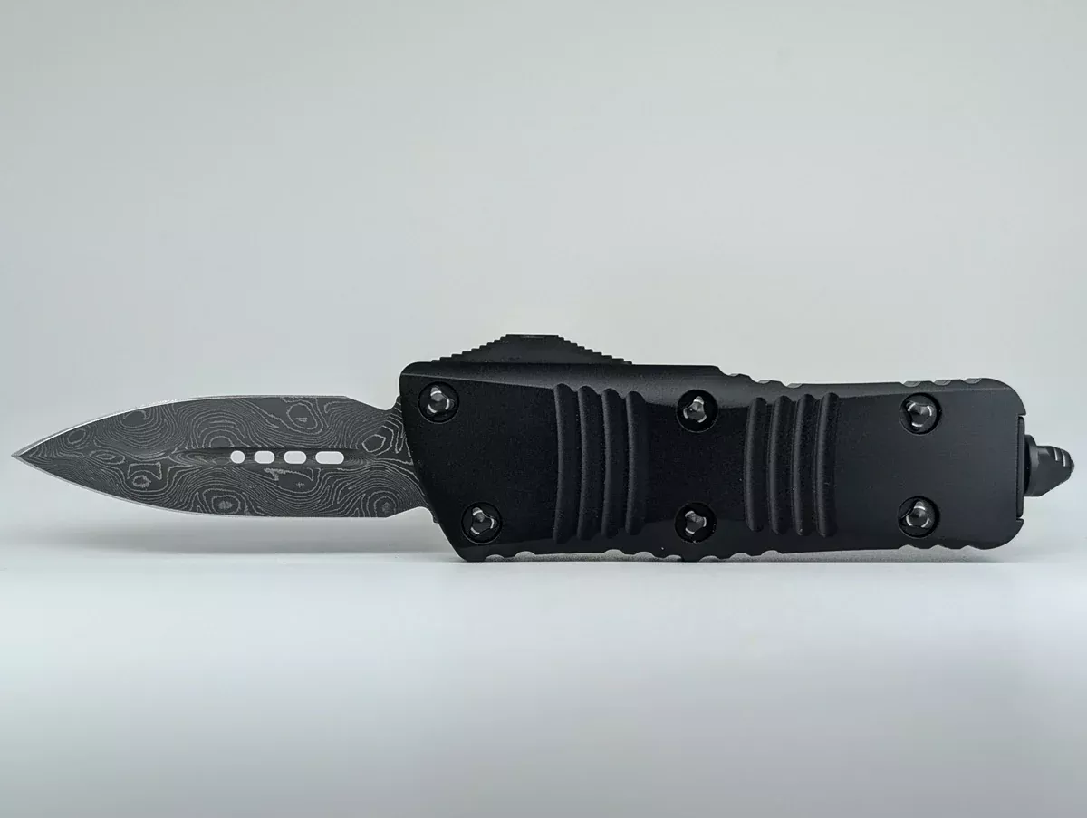 *Consignment* Microtech Troodon Mini D/E Damascus Signature Series Aluminum w/ Ringed Hardware Out the Front Knife