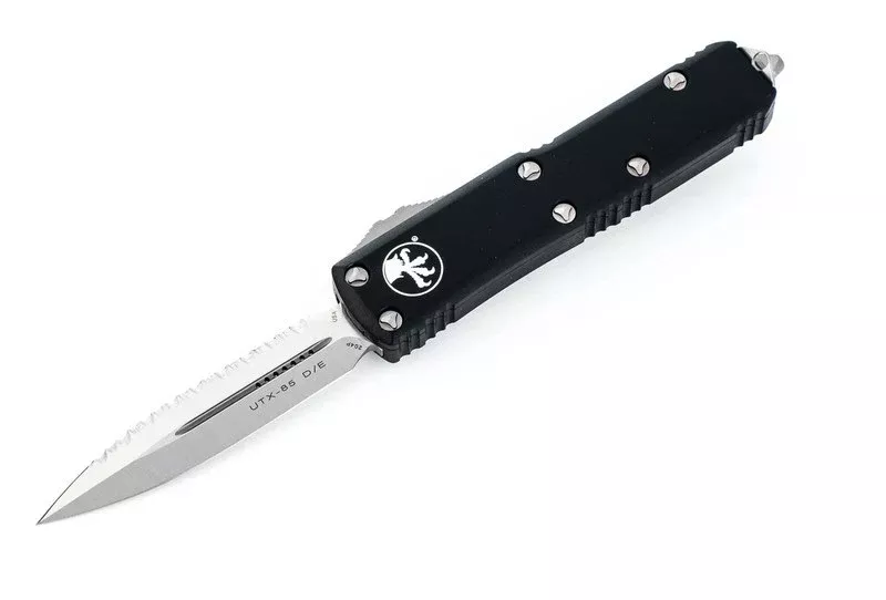 *Consignment* Microtech UTX-85 D/E Satin Full Serrated Out the Front Knife