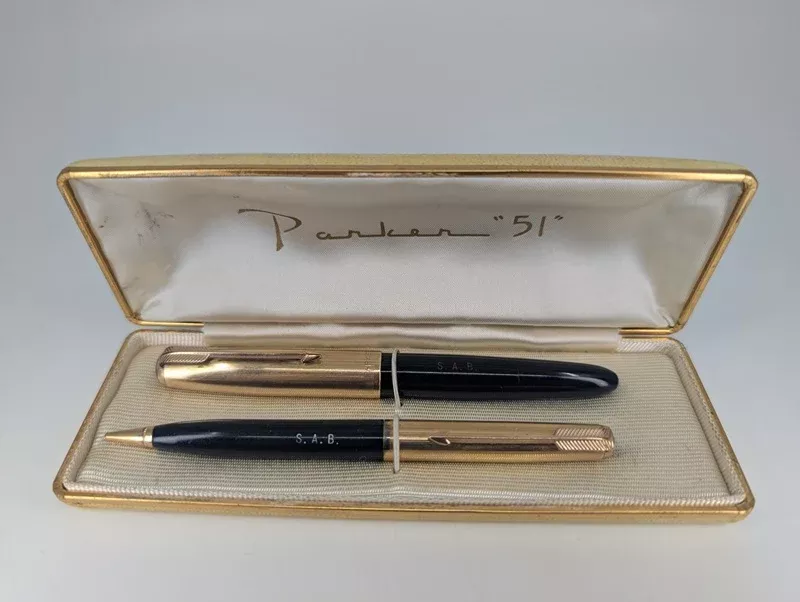 *Consignment* Parker “51” Fountain Pen / Mechanical Pencil Set Engraved “S.A.B”