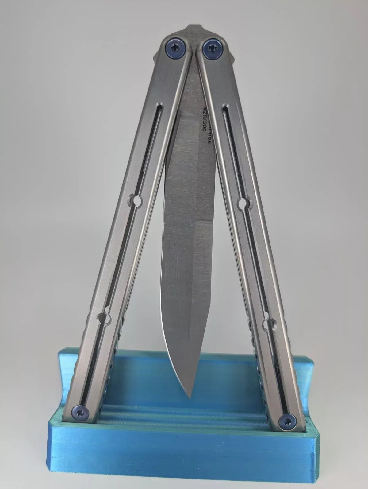 *Consignment* Squid Industries Ti-Kraken Satin Weehawk Blue Hardware Live Blade Balisong