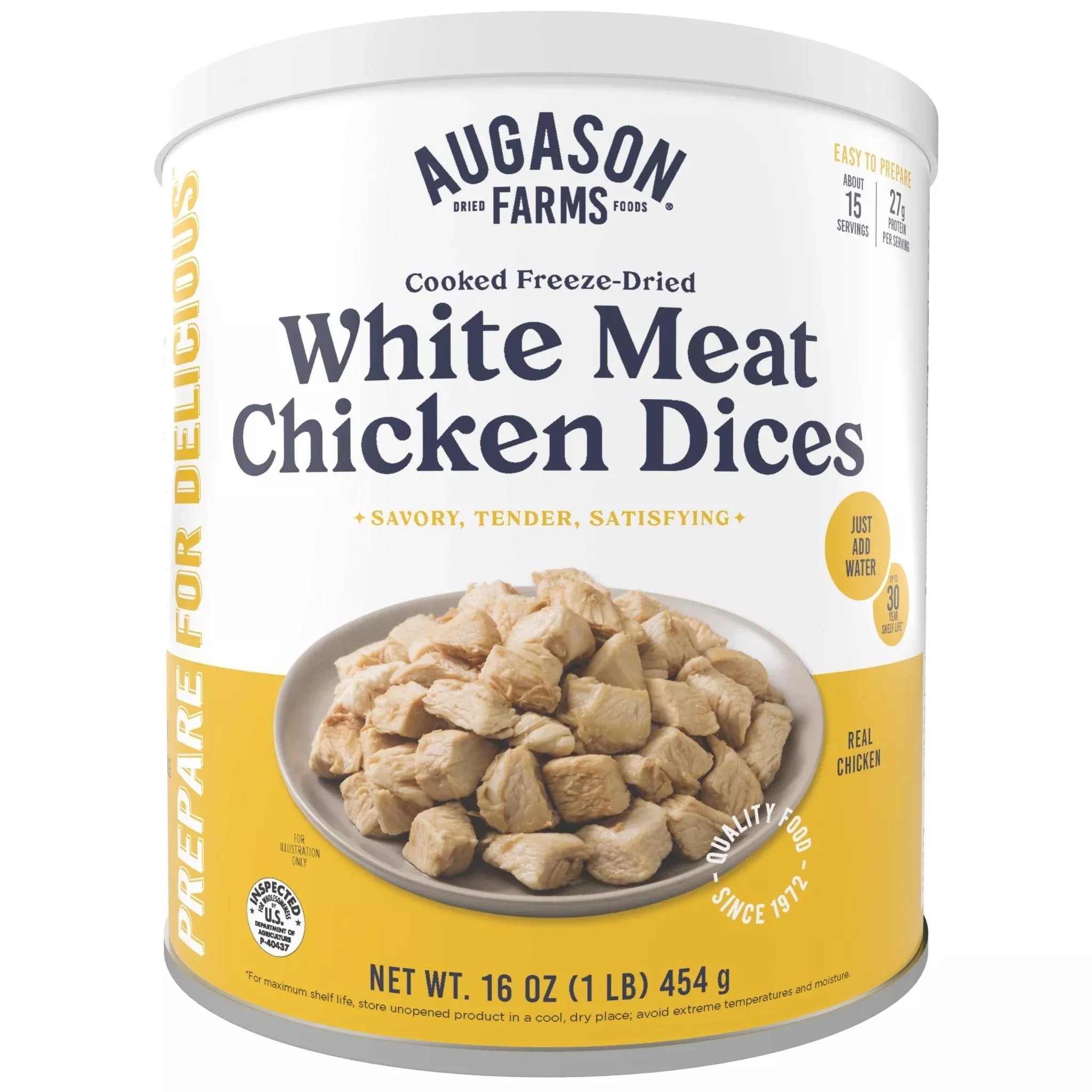 Cooked Freeze Dried White Meat Chicken Dices Can, 15 Servings