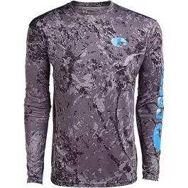 Costa Men's Hooded Technical LS Shirt - Hex Camo Gray- L