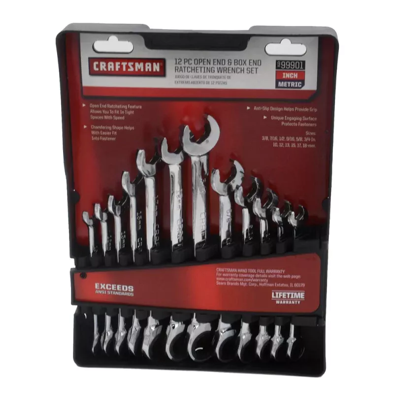 CRAFTSMAN 12-Piece Open EndBox End Ratcheting Wrench Set – MetricSAE