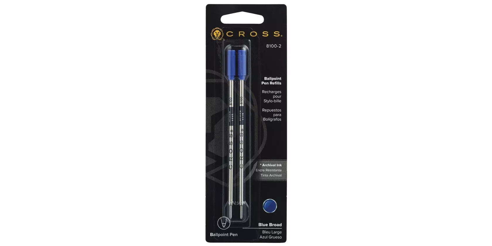 Cross Ballpoint Refill 8100-2 Blue Broad 2pk