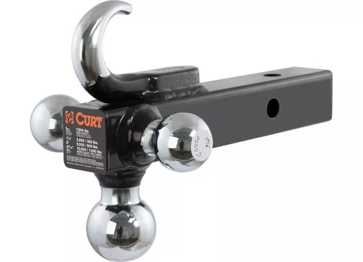 Curt Multi-Ball Mount w/ Hook, 2" Solid Shank, 1-7/8", 2" & 2-5/16" Chrome Balls• 45675
