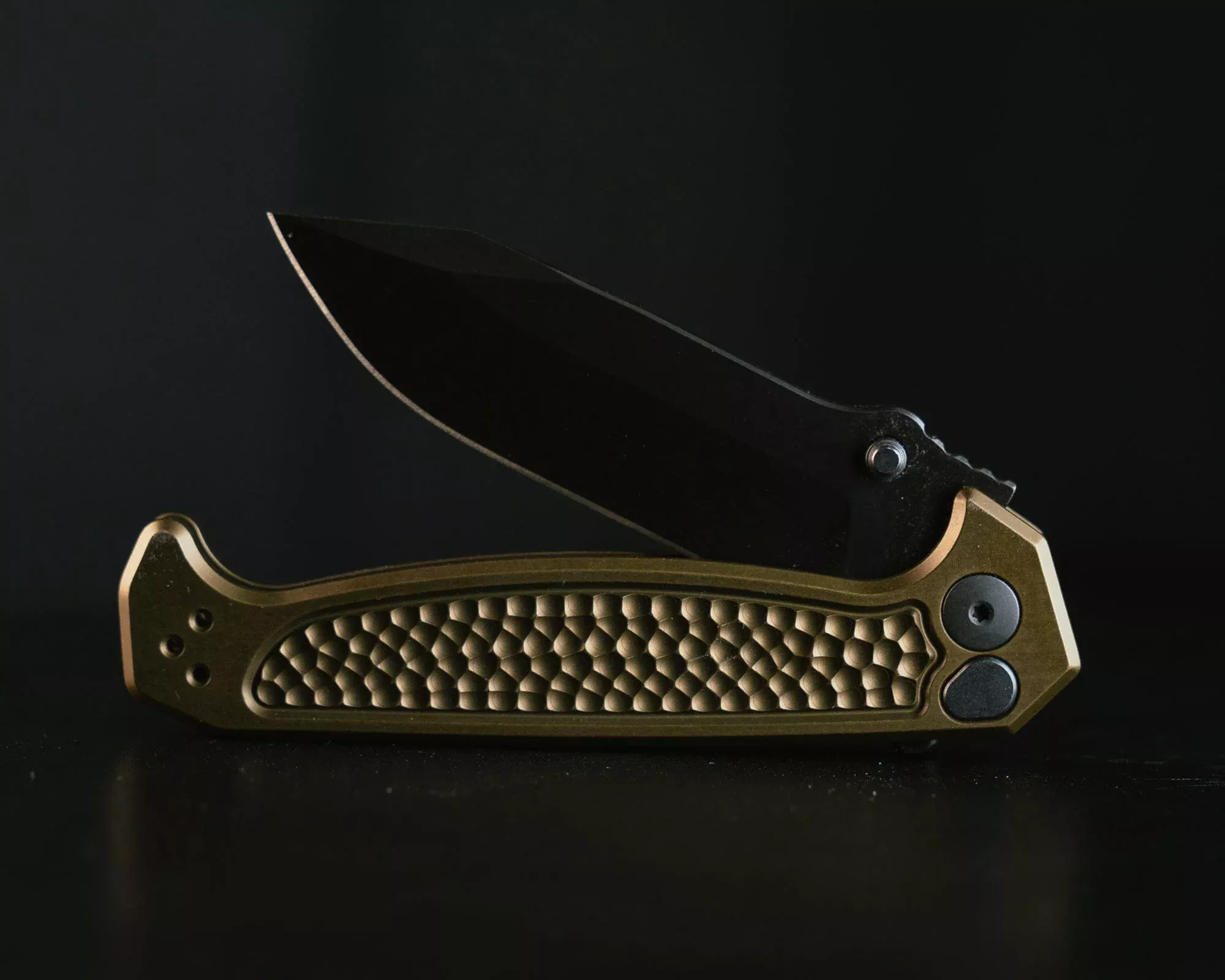 Disaster Folder- Anodized OD Green Handle, Nitride Black Blade, Dimpled Grip, Deep Carry Pocket Clip