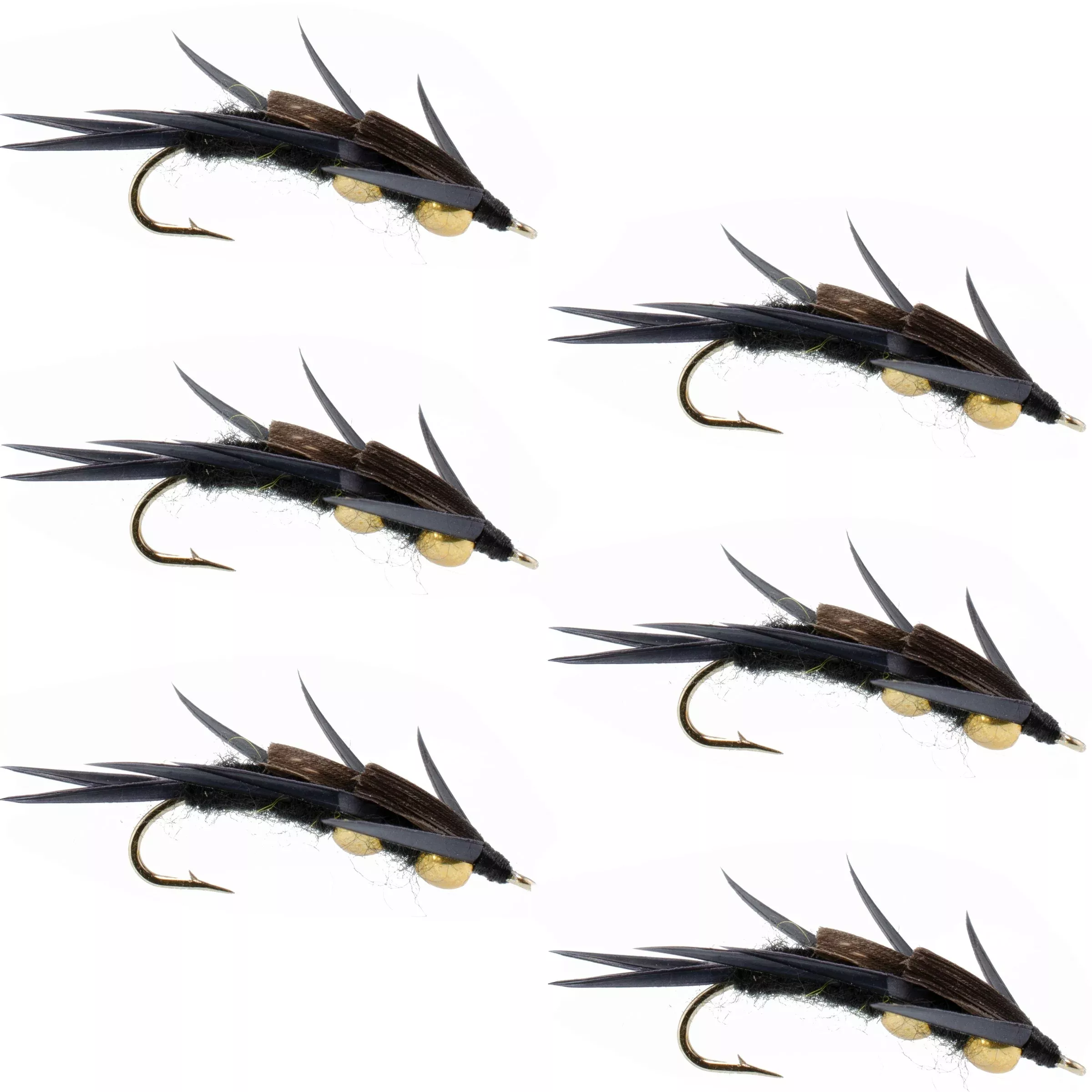 Double Bead Black Stone Fly with Black Biot Legs – Stonefly Wet Fly – 6 Flies Hook Size 10