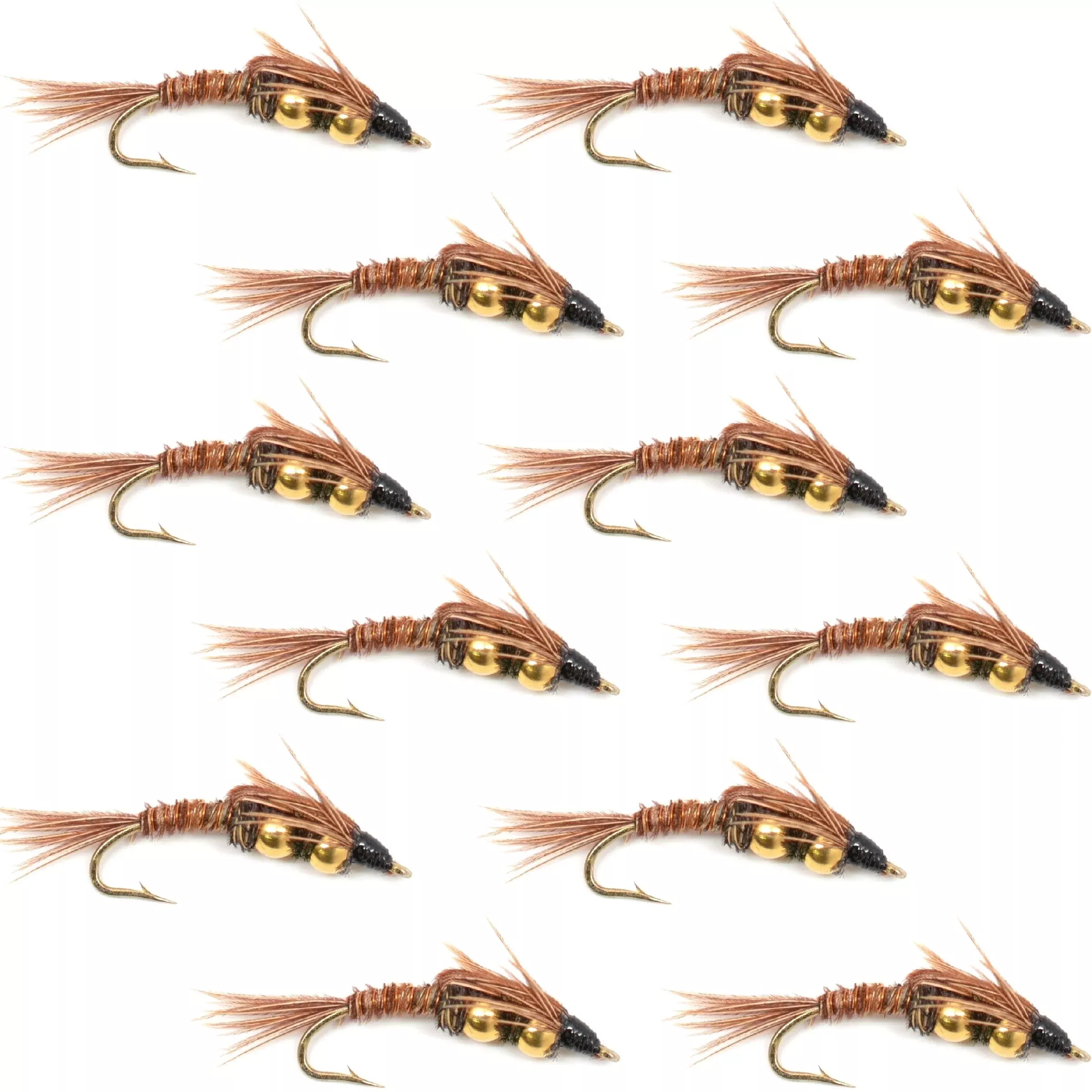 Double Bead Pheasant Tail Nymph Fly Fishing Flies -1 Dozen Flies Hook Size 10