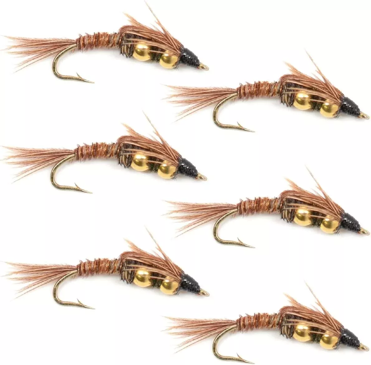 Double Bead Pheasant Tail Nymph Fly Fishing Flies -6 Flies Hook Size 8