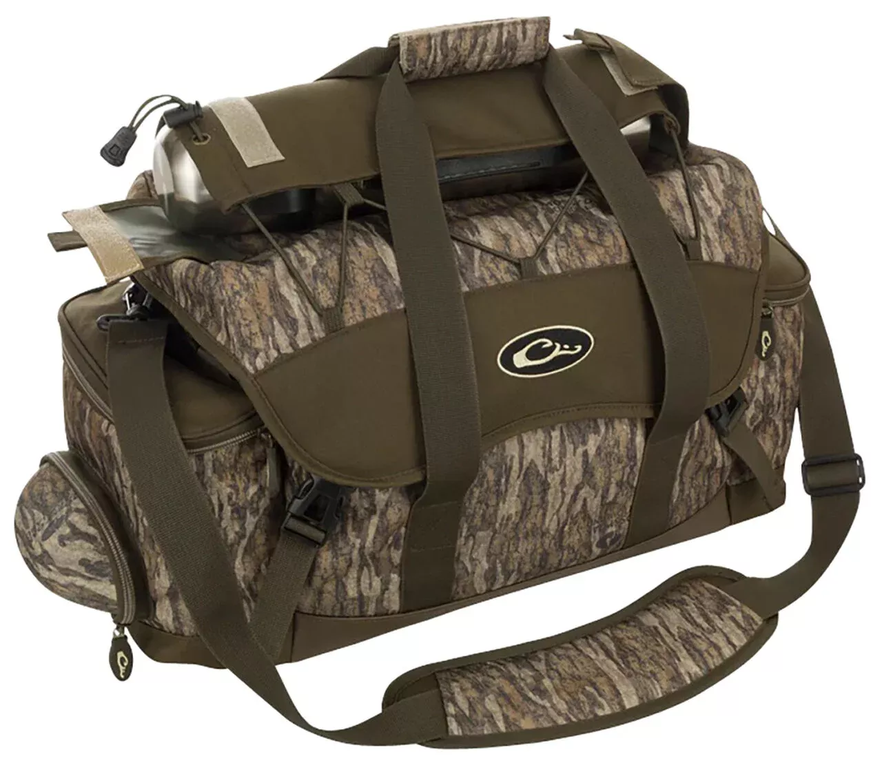 Drake Waterfowl DA2030006 Blind Bag (Extra Large), Mossy Oak Bottomland, Waterproof Nylon, 20 Pockets, Sunglass Pocket, Thermos Sleeve, Carry Handles/Adj. Strap