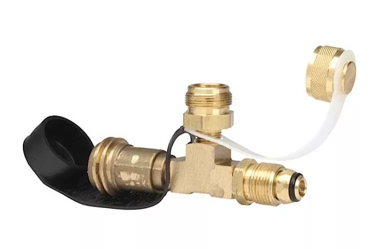 Enerco Propane Adapter Tee, Excess Flow POL x 1"-20 Throw-Away Cylinder Thread x Female POL• F173751