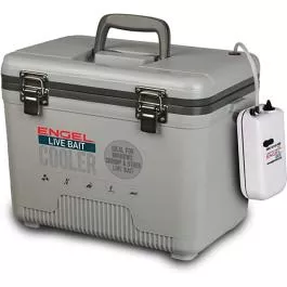 Engel 19 Quart Live Bait Drybox/Coolers with 2 Speed Aerator Pump and Net - Gray