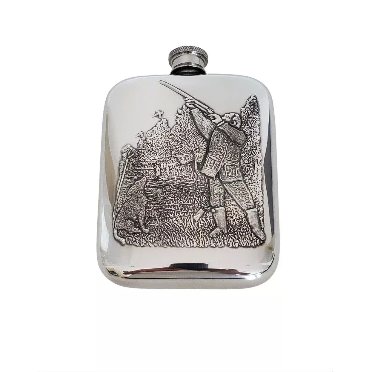 English Pewter 6 oz Hunting Scene Flask