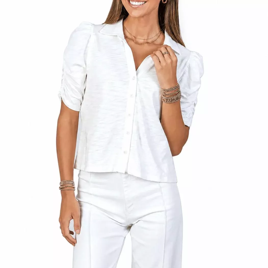 Erin Gray Grace Button-Up Elbow-Length Tee