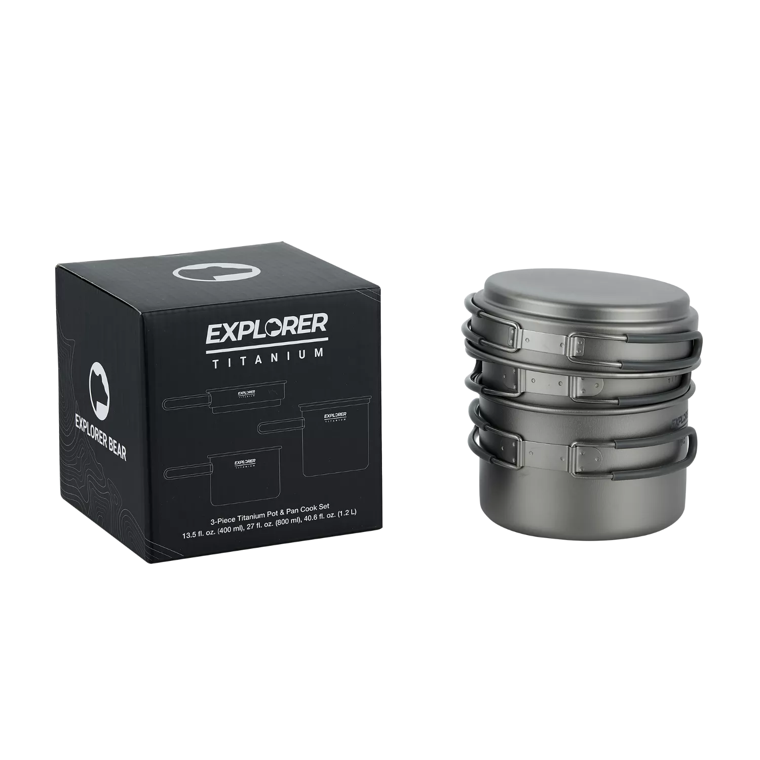 Explorer Bear Titanium 3-Piece Pot & Pan Cook Set