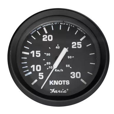 Faria Beede Euro Black 30 Knot 4" Pitot Speedometer
