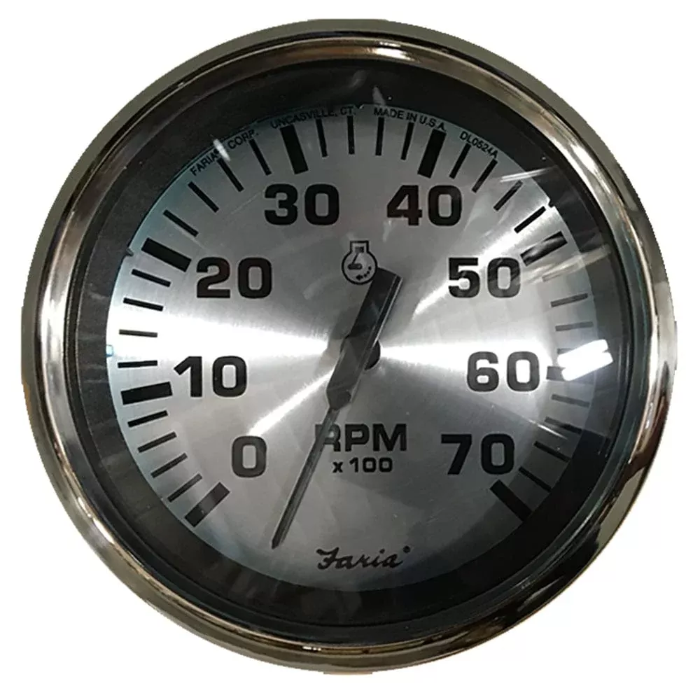 Faria Spun Silver 4″ Tachometer (7000 RPM) (Outboard)