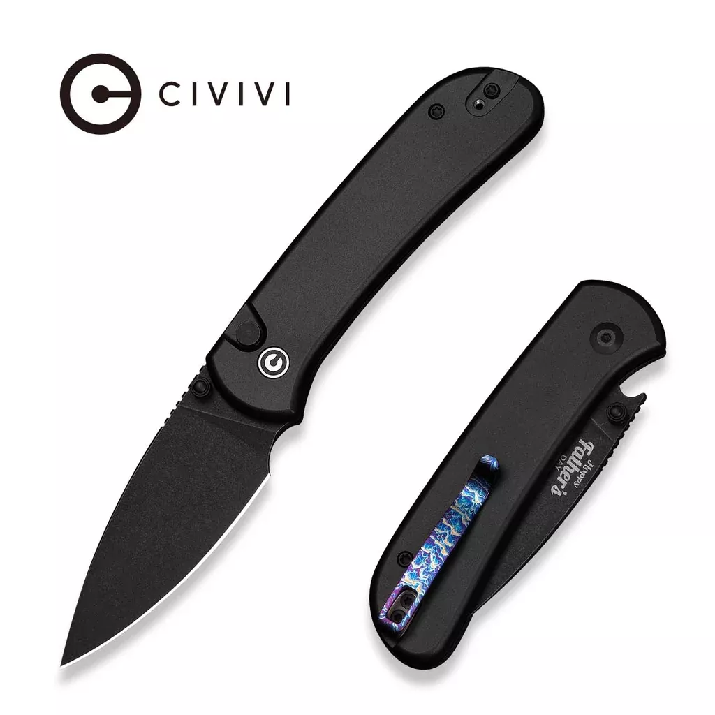 Father’s Day Special Edition CIVIVI Qubit Button Lock & Thumb Stud Knife Black Aluminum Handle (2.98″ Black Stonewashed) C22030EWP-1